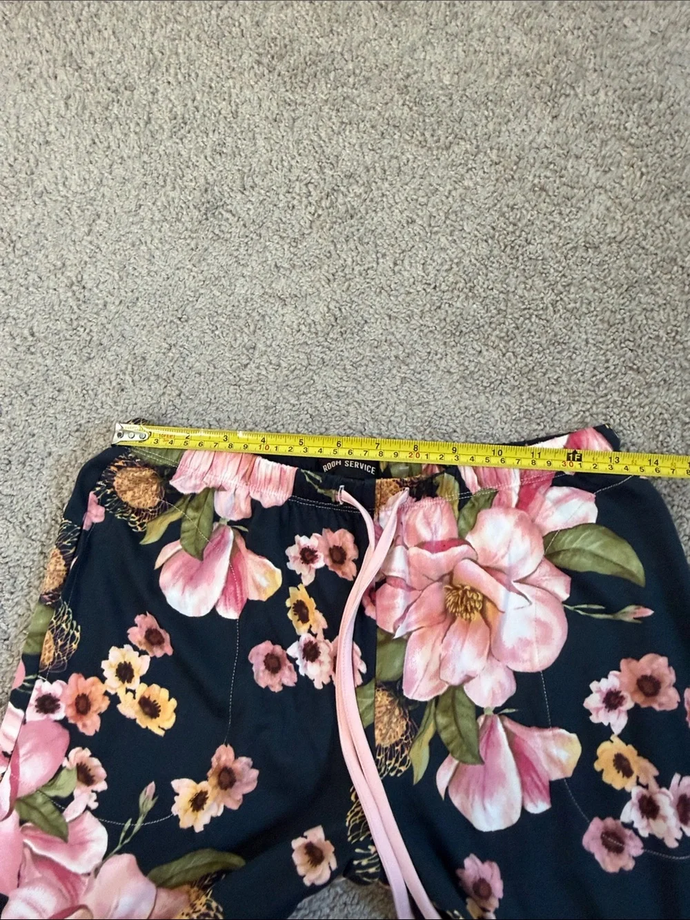 Room Service Dark Floral Pajamas Sleep Loungewear Set Pink Black XS Pockets